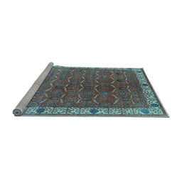 Sideview of Machine Washable Oriental Light Blue Industrial Rug, wshurb1971lblu