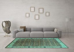 Machine Washable Oriental Turquoise Industrial Area Rugs in a Living Room,, wshurb1971turq
