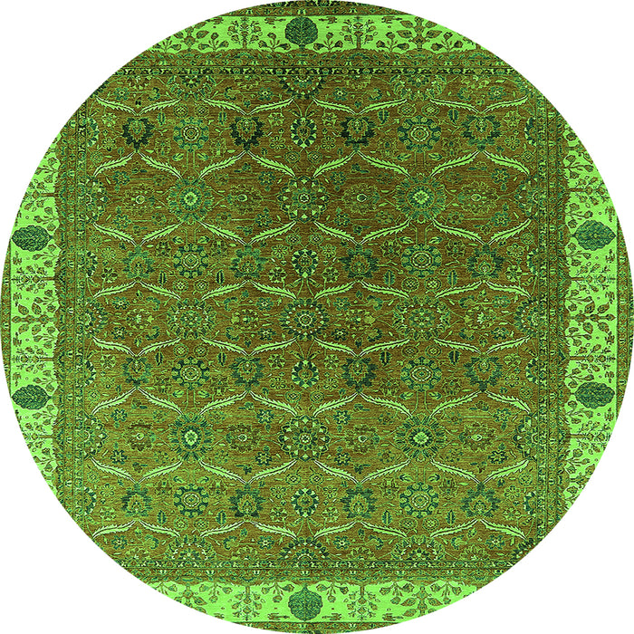Round Machine Washable Oriental Green Industrial Area Rugs, wshurb1971grn