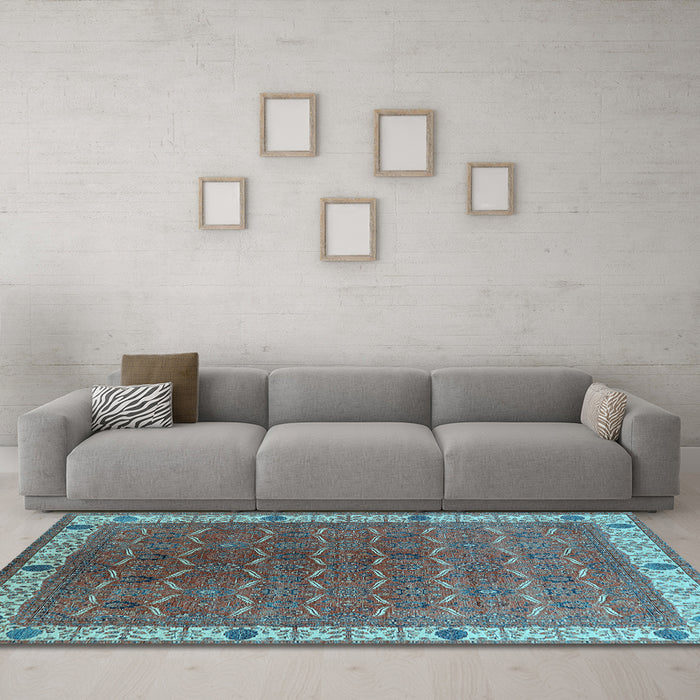 Machine Washable Oriental Light Blue Industrial Rug in a Living Room, wshurb1971lblu