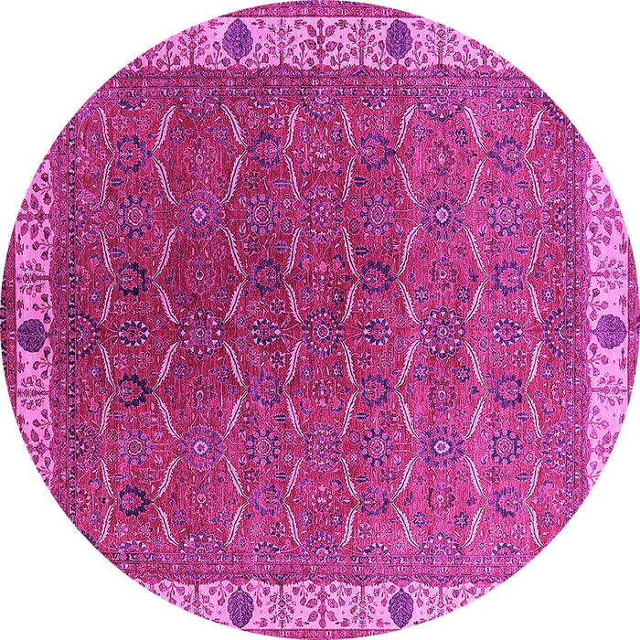 Round Machine Washable Oriental Pink Industrial Rug, wshurb1971pnk