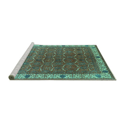 Sideview of Machine Washable Oriental Turquoise Industrial Area Rugs, wshurb1971turq