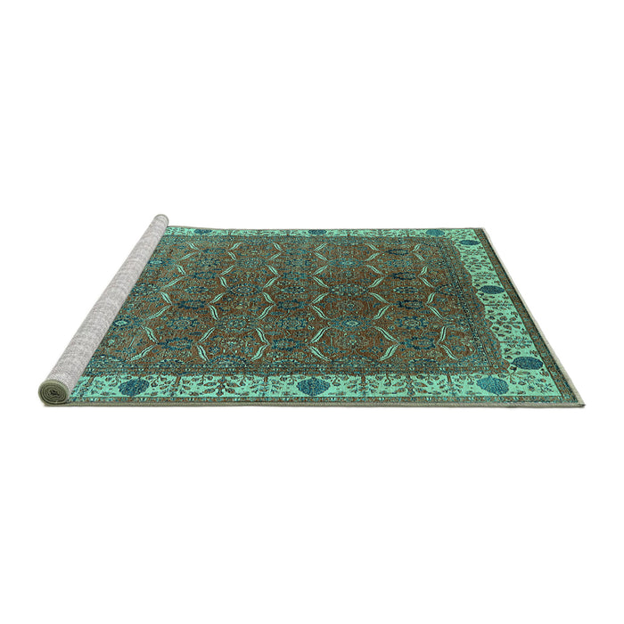 Sideview of Machine Washable Oriental Turquoise Industrial Area Rugs, wshurb1971turq