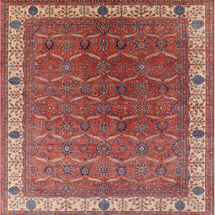 Square Mid-Century Modern Red Oriental Rug, urb1971