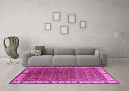 Machine Washable Oriental Pink Industrial Rug in a Living Room, wshurb1971pnk