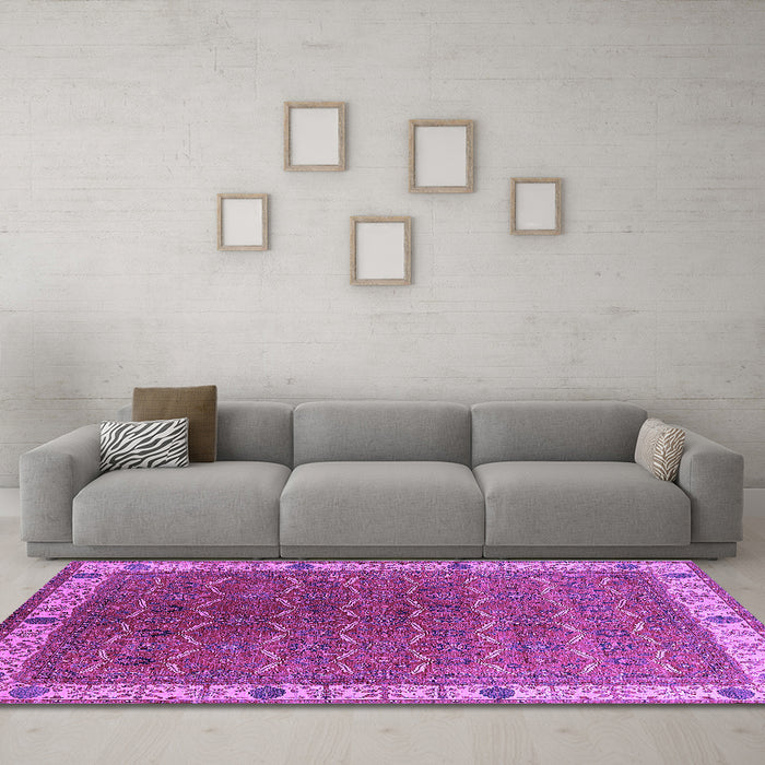 Machine Washable Oriental Purple Industrial Area Rugs in a Living Room, wshurb1971pur