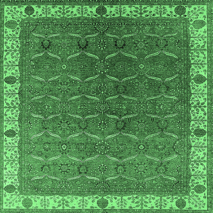 Square Machine Washable Oriental Emerald Green Industrial Area Rugs, wshurb1971emgrn