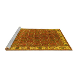 Sideview of Machine Washable Oriental Yellow Industrial Rug, wshurb1971yw