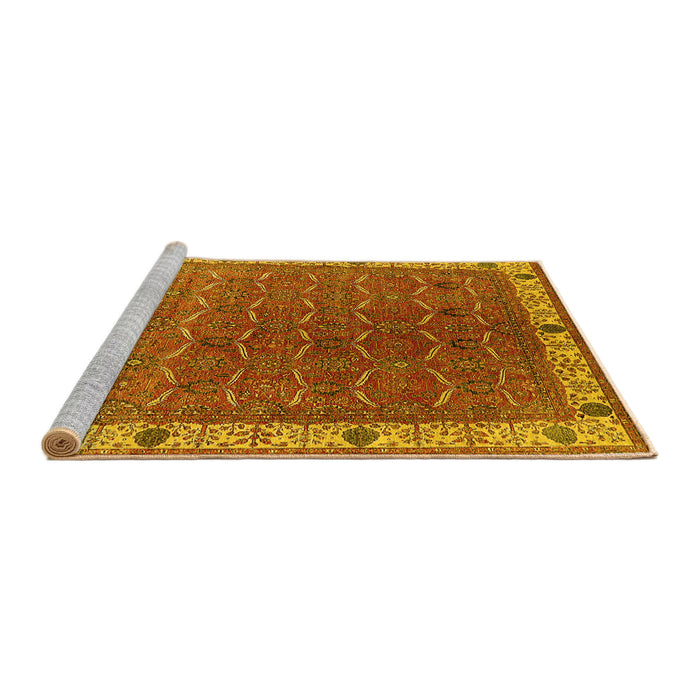 Sideview of Machine Washable Oriental Yellow Industrial Rug, wshurb1971yw