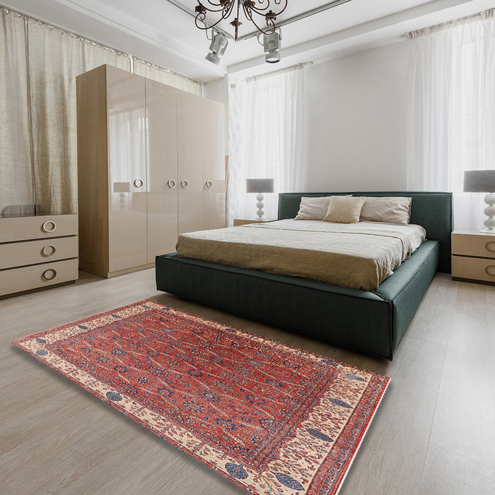 Mid-Century Modern Red Oriental Rug in a Bedroom, urb1971