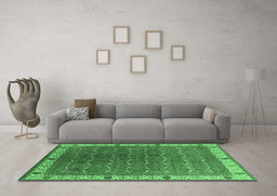 Machine Washable Oriental Emerald Green Industrial Area Rugs in a Living Room,, wshurb1971emgrn