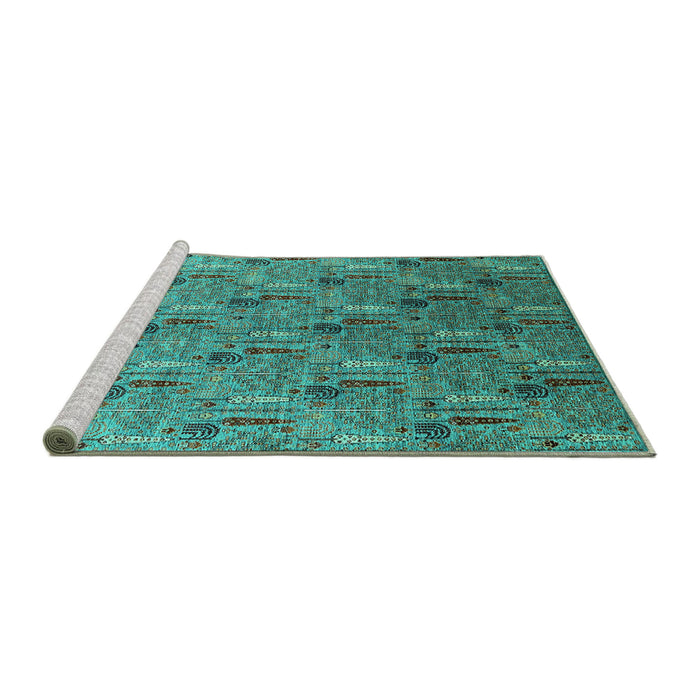 Sideview of Machine Washable Oriental Turquoise Industrial Area Rugs, wshurb1972turq