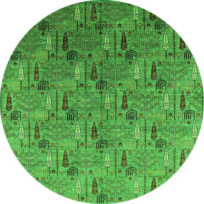 Round Machine Washable Oriental Green Industrial Area Rugs, wshurb1972grn