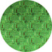 Round Machine Washable Oriental Green Industrial Area Rugs, wshurb1972grn