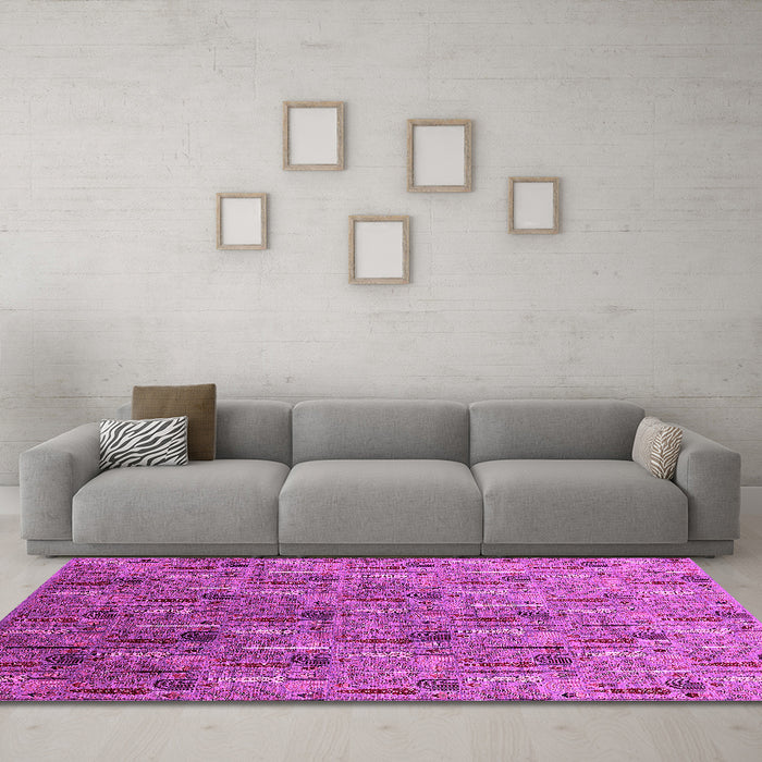 Machine Washable Oriental Pink Industrial Rug in a Living Room, wshurb1972pnk