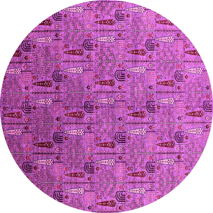 Round Machine Washable Oriental Pink Industrial Rug, wshurb1972pnk