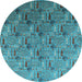 Round Machine Washable Oriental Light Blue Industrial Rug, wshurb1972lblu