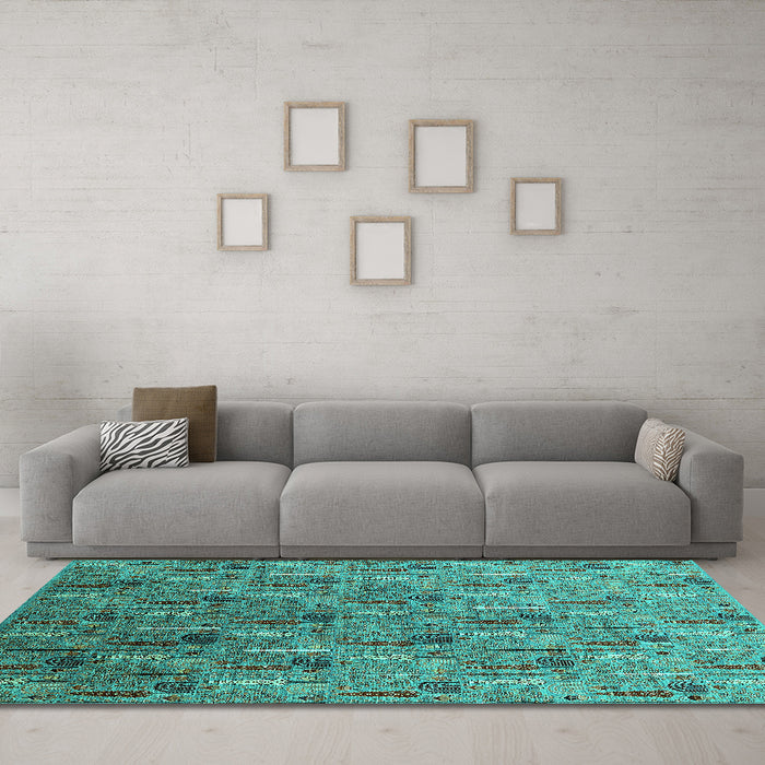Machine Washable Oriental Turquoise Industrial Area Rugs in a Living Room,, wshurb1972turq
