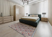 Mid-Century Modern Chestnut Brown Oriental Rug in a Bedroom, urb1972