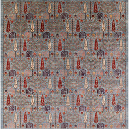 Square Mid-Century Modern Chestnut Brown Oriental Rug, urb1972