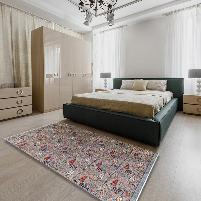 Machine Washable Industrial Modern Chestnut Brown Rug in a Bedroom, wshurb1972