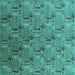 Square Machine Washable Oriental Turquoise Industrial Area Rugs, wshurb1972turq