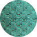 Round Machine Washable Oriental Turquoise Industrial Area Rugs, wshurb1972turq