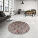 Round Machine Washable Industrial Modern Chestnut Brown Rug in a Office, wshurb1972