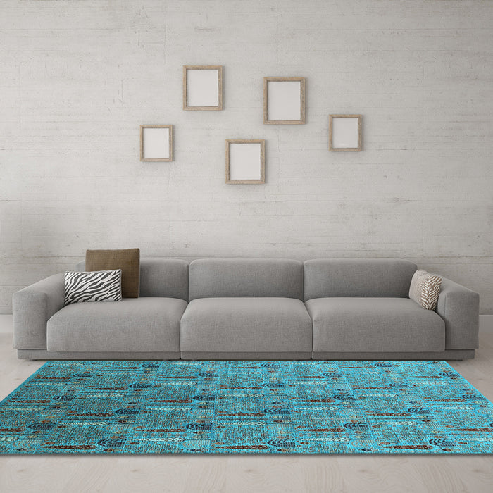 Machine Washable Oriental Light Blue Industrial Rug in a Living Room, wshurb1972lblu