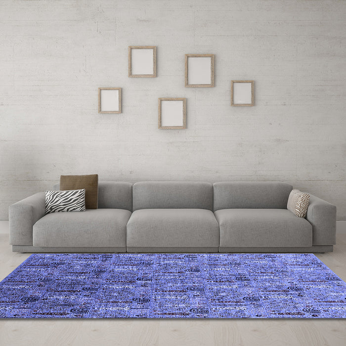 Machine Washable Oriental Blue Industrial Rug in a Living Room, wshurb1972blu