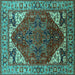 Square Machine Washable Oriental Turquoise Industrial Area Rugs, wshurb1973turq