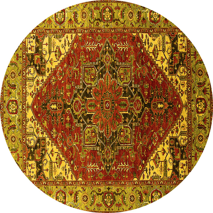 Round Machine Washable Oriental Yellow Industrial Rug, wshurb1973yw