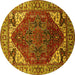 Round Machine Washable Oriental Yellow Industrial Rug, wshurb1973yw