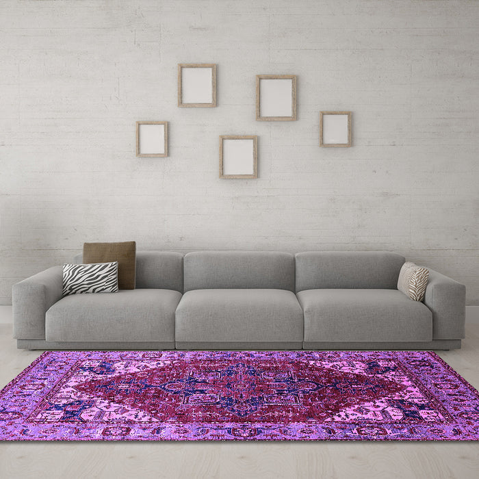 Machine Washable Oriental Purple Industrial Area Rugs in a Living Room, wshurb1973pur