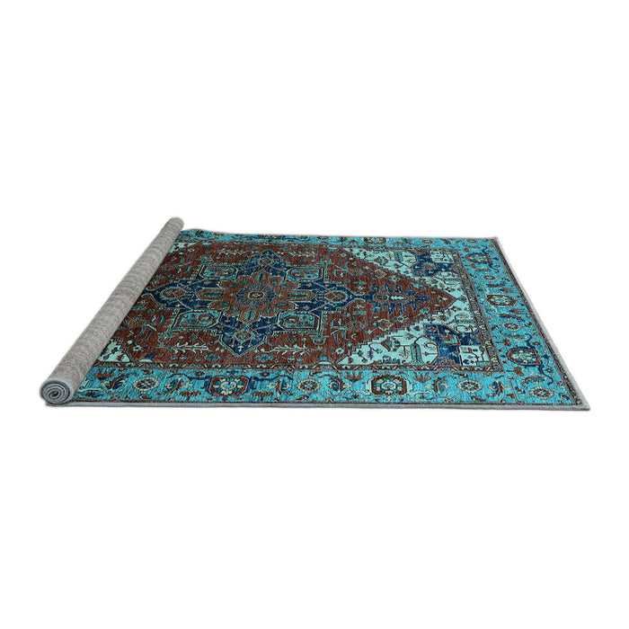 Sideview of Machine Washable Oriental Light Blue Industrial Rug, wshurb1973lblu
