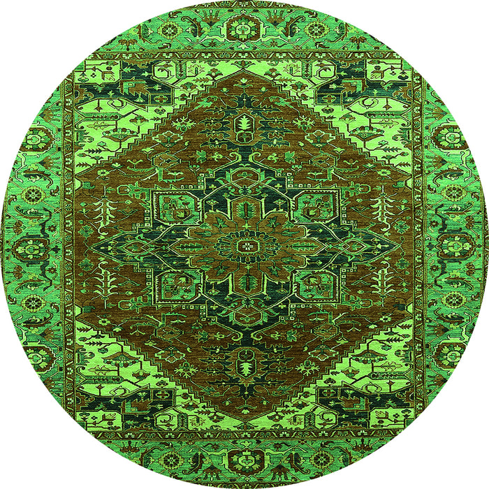 Round Machine Washable Oriental Green Industrial Area Rugs, wshurb1973grn