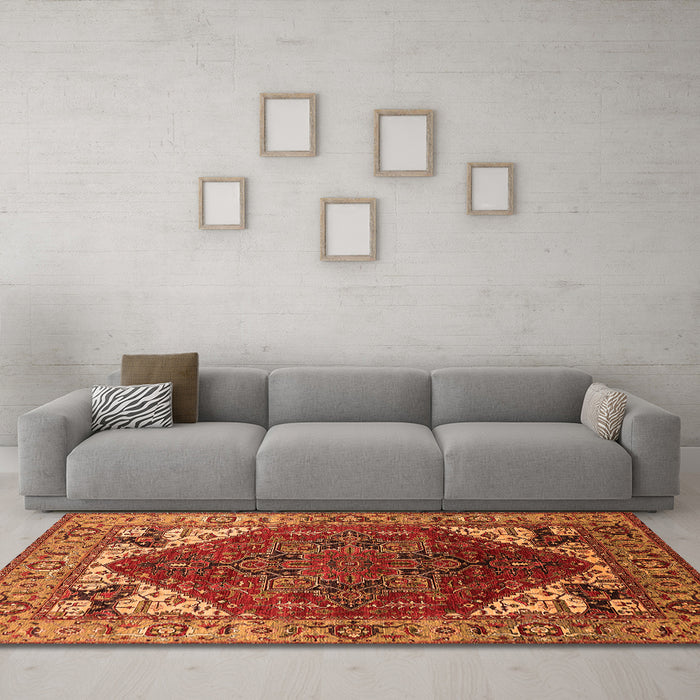 Machine Washable Oriental Orange Industrial Area Rugs in a Living Room, wshurb1973org