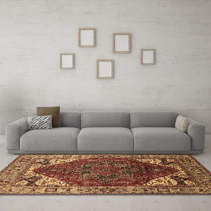 Machine Washable Oriental Brown Industrial Rug in a Living Room,, wshurb1973brn