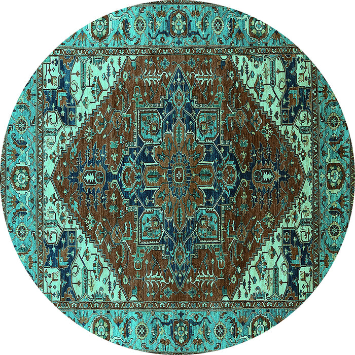Round Oriental Turquoise Industrial Rug, urb1973turq