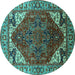 Round Oriental Turquoise Industrial Rug, urb1973turq