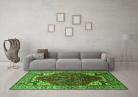 Machine Washable Oriental Green Industrial Rug, wshurb1973grn