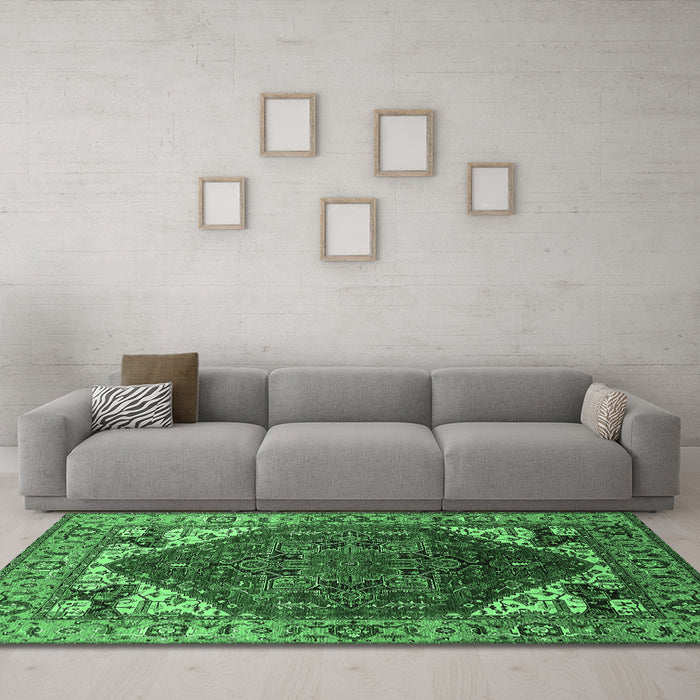 Machine Washable Oriental Emerald Green Industrial Area Rugs in a Living Room,, wshurb1973emgrn