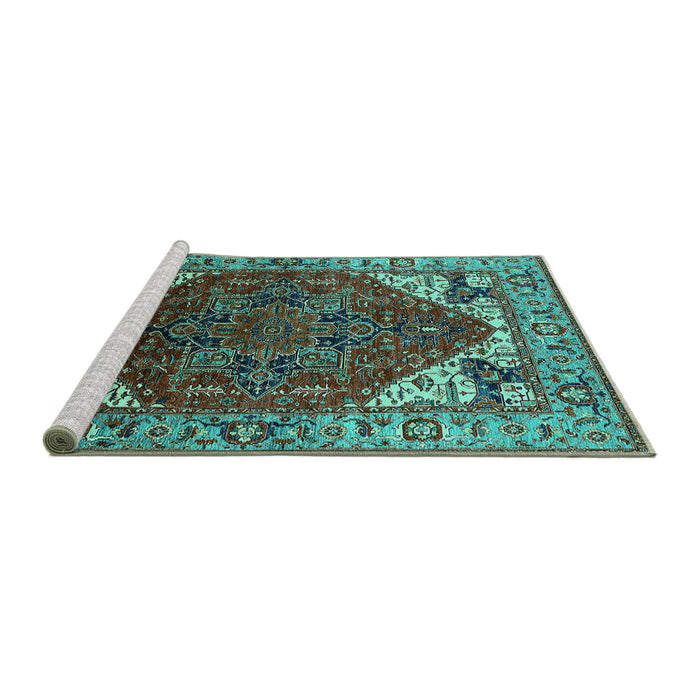 Sideview of Machine Washable Oriental Turquoise Industrial Area Rugs, wshurb1973turq