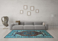 Machine Washable Oriental Light Blue Industrial Rug, wshurb1973lblu