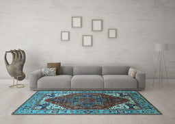 Machine Washable Oriental Light Blue Industrial Rug in a Living Room, wshurb1973lblu