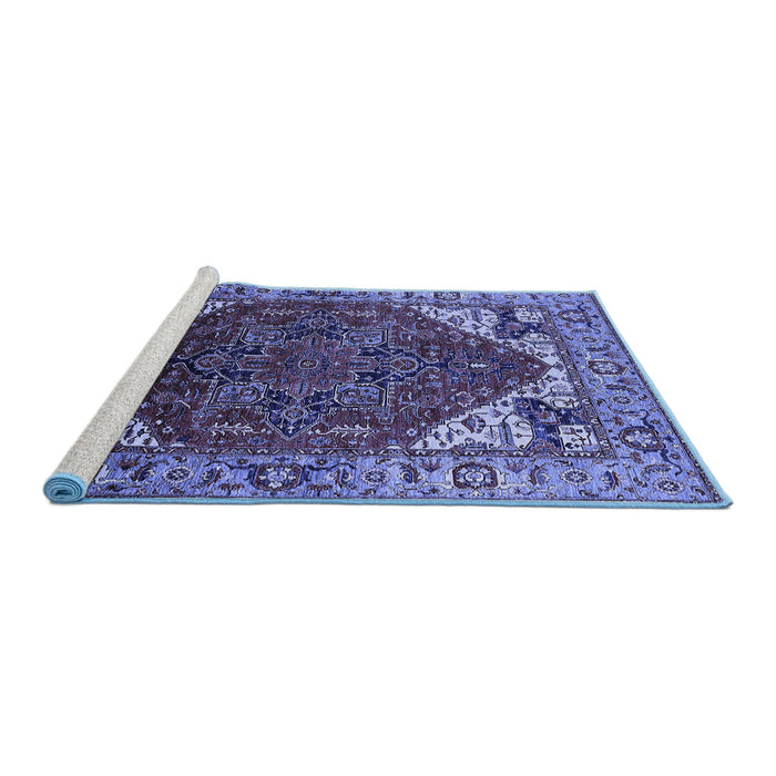 Sideview of Machine Washable Oriental Blue Industrial Rug, wshurb1973blu