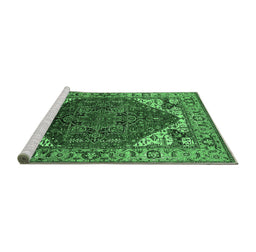 Sideview of Machine Washable Oriental Emerald Green Industrial Area Rugs, wshurb1973emgrn