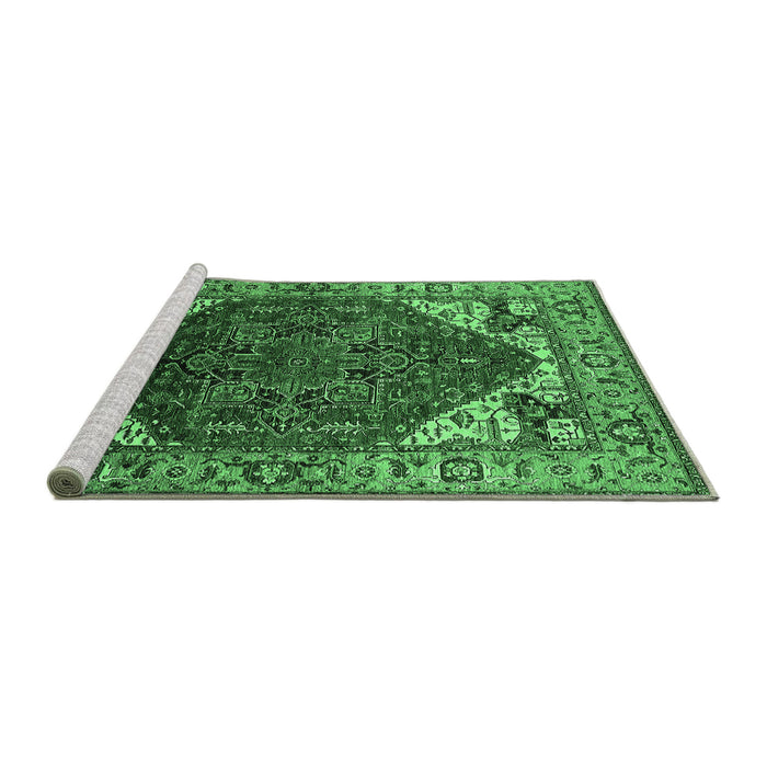 Sideview of Machine Washable Oriental Emerald Green Industrial Area Rugs, wshurb1973emgrn
