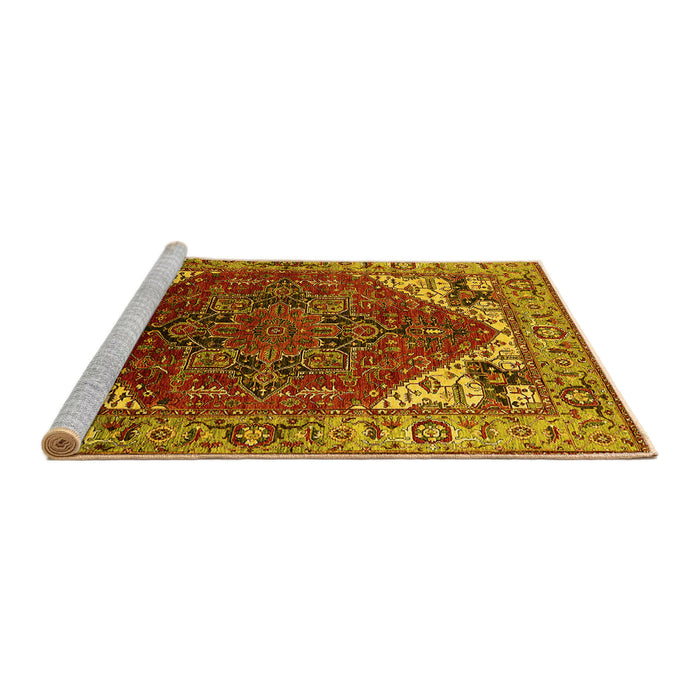 Sideview of Machine Washable Oriental Yellow Industrial Rug, wshurb1973yw