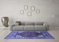 Machine Washable Oriental Blue Industrial Rug, wshurb1973blu